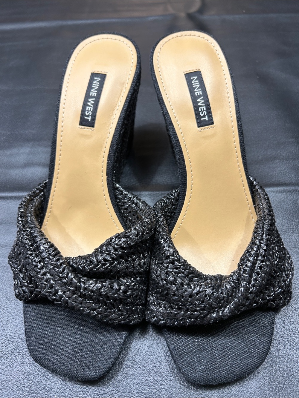 Nine West Black Woven Open-Toe Slide Mules
